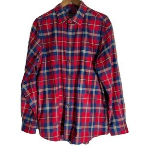 Jos. A Bank Travelers Collection Bank Red Collared Long Sleeve Checkered Shirt L